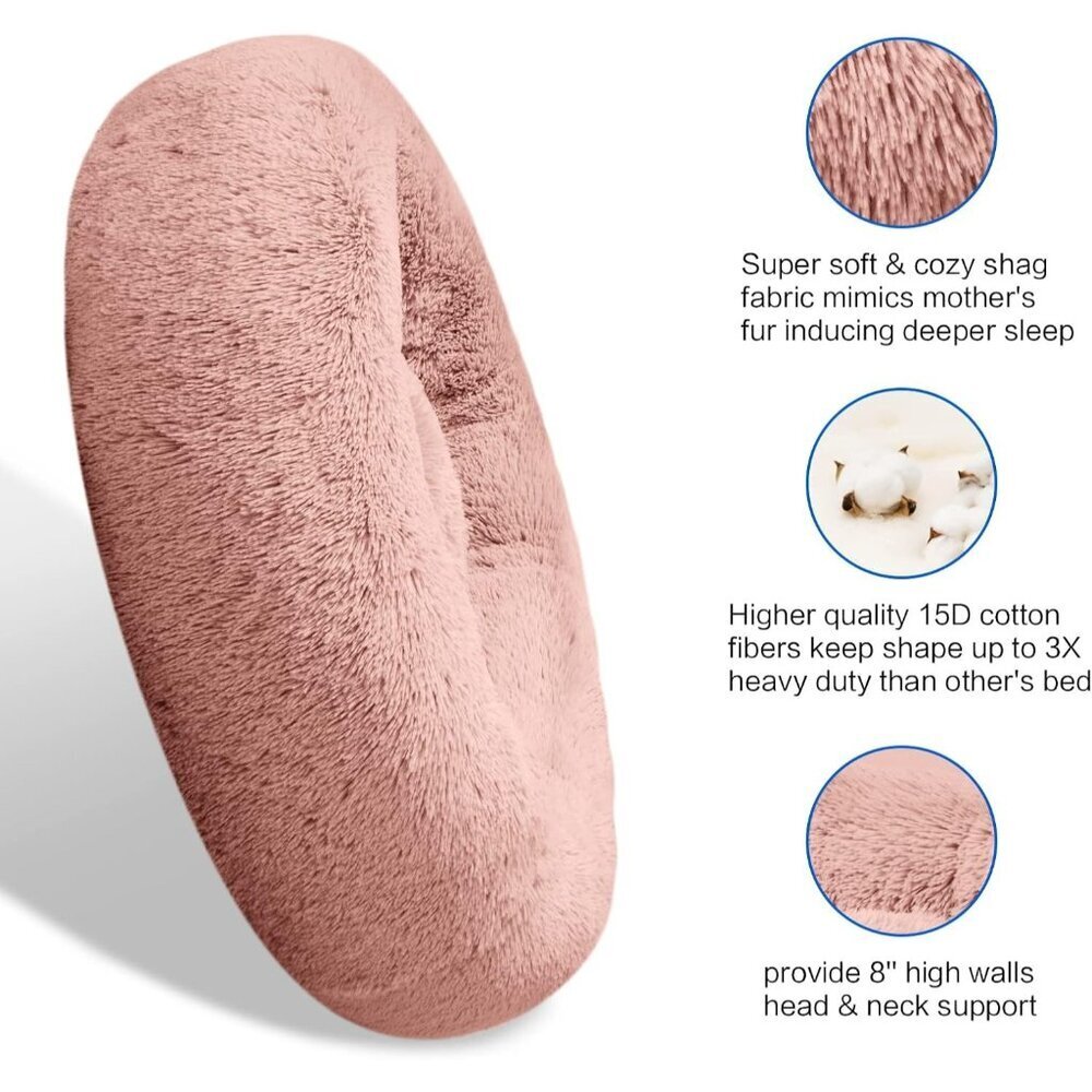 Calming Dog Bed Plush Donut Comfy Cuddler Faux Fur Washable Multiple Sizes S-XXL - Picture 3 of 6